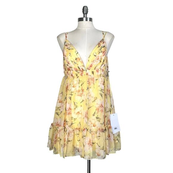 Mac Duggal 70240 Floral Mini Babydoll Dress Empire Waist Yellow - Picture 4 of 12